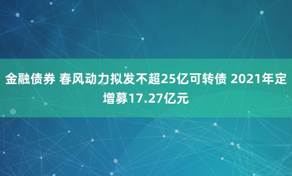 金融债券 春风动力拟发不超25亿可转债 2021年定增募17.27亿元