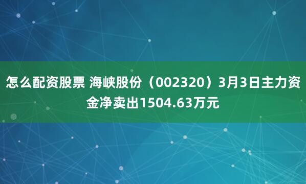 怎么配资股票 海峡股份（002320）3月3日主力资金净卖出1504.63万元